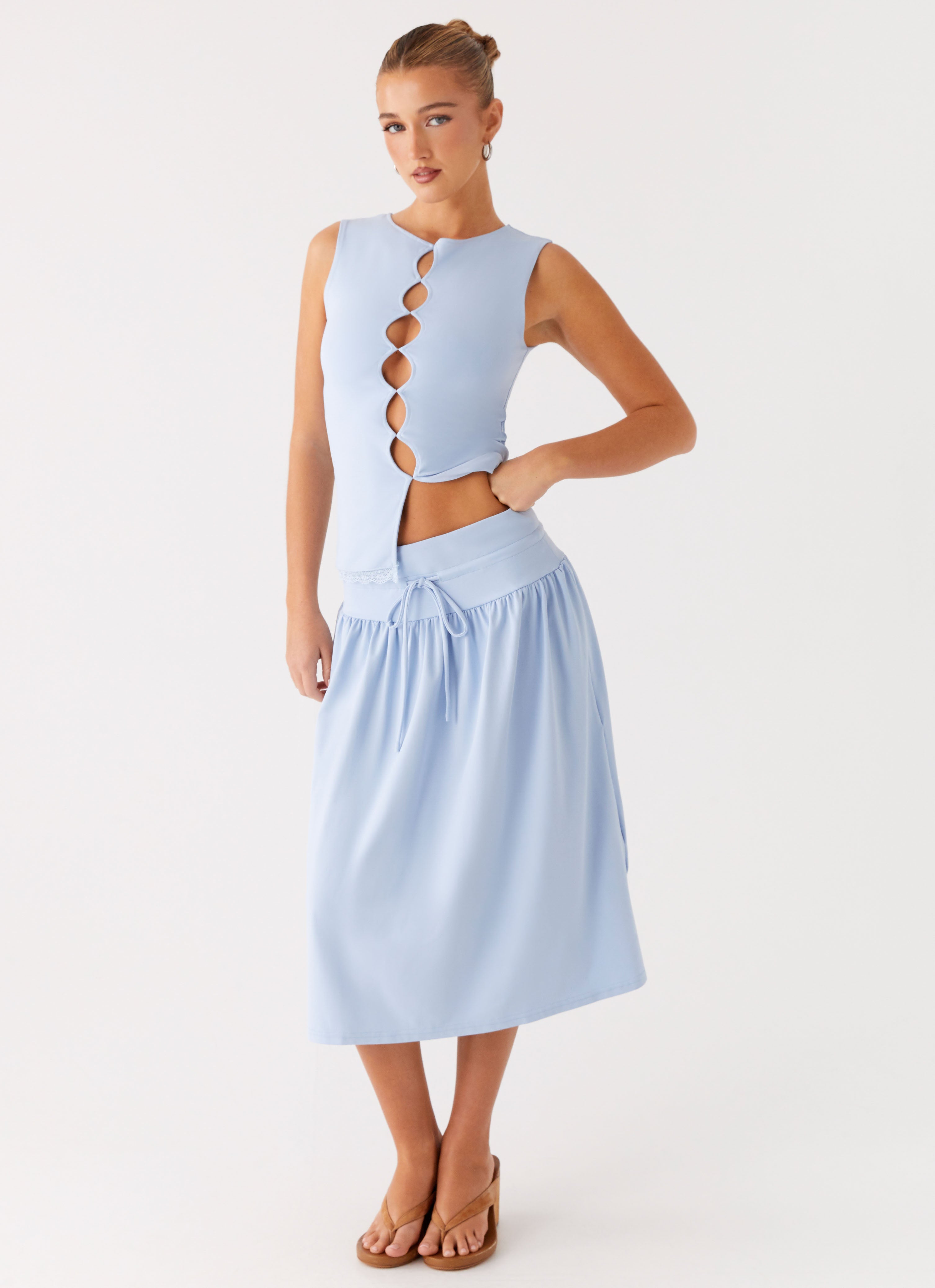 Silver Tides Midi Skirt - Blue